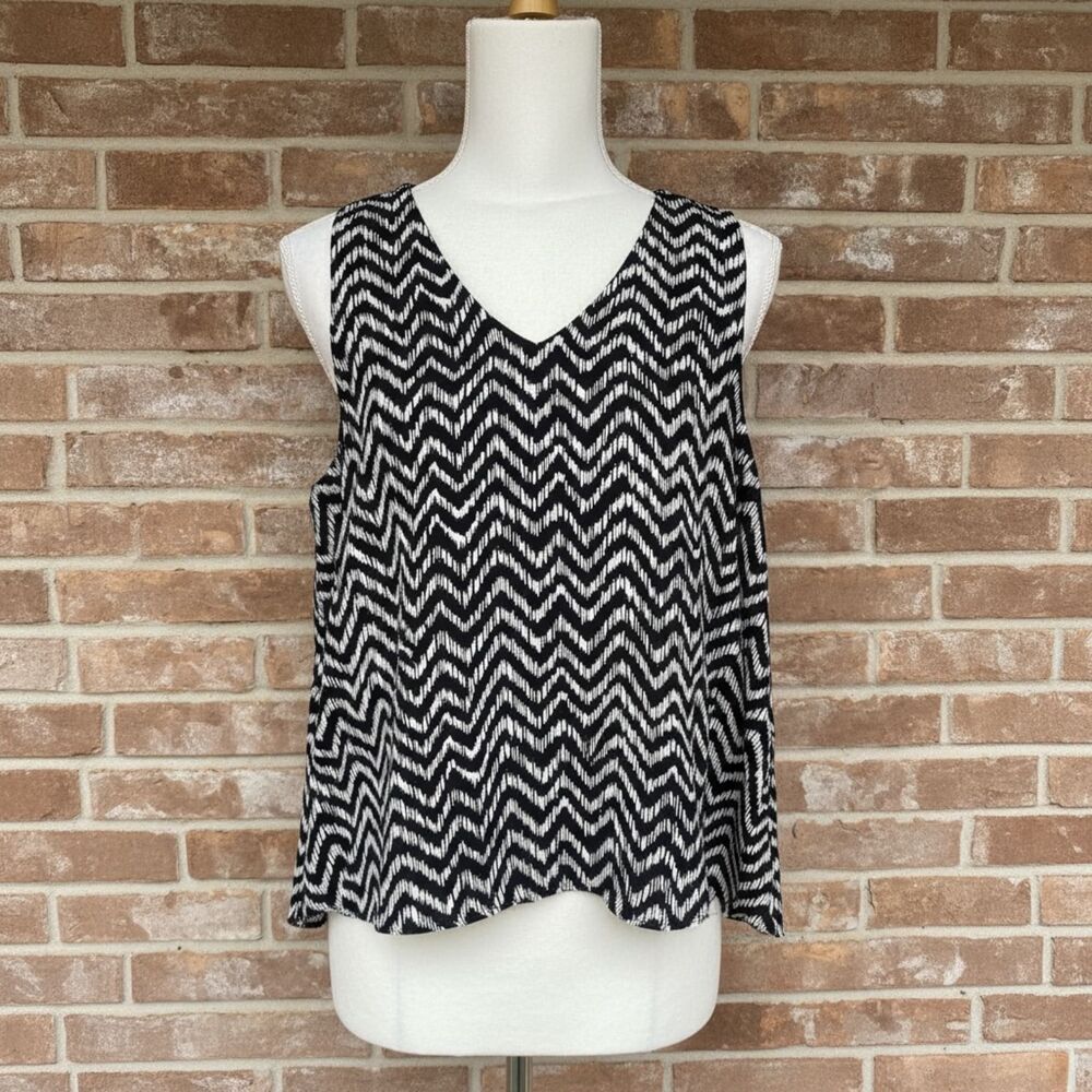 CATO Black & White Chevron Print Sleeveless Blouse Tank Top, XL